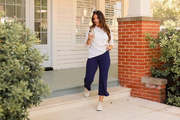 The Lydia Navy High Waisted Gaucho Pants Navy by Julia Rose | Fleurcouture