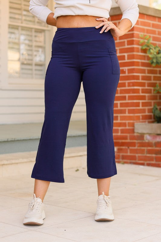 The Lydia Navy High Waisted Gaucho Pants Navy by Julia Rose | Fleurcouture