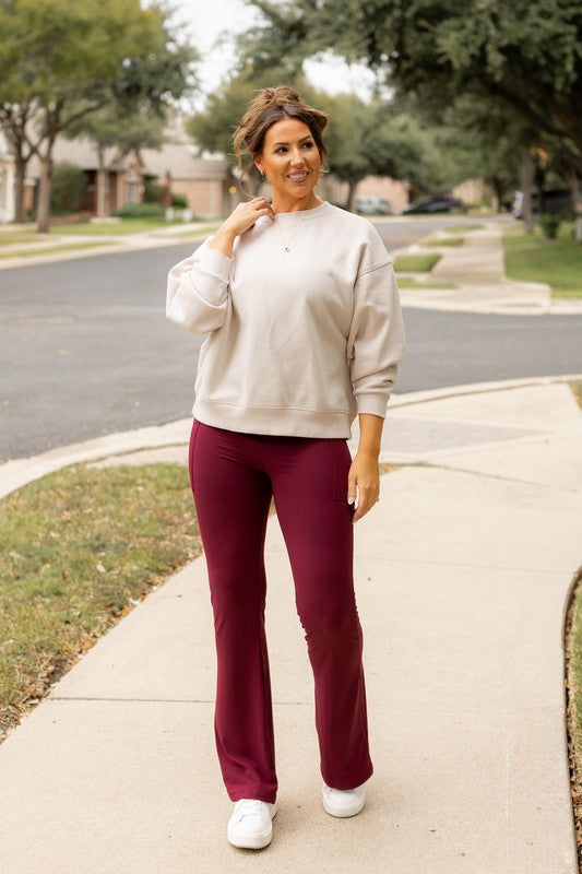 The Maeve Maroon Bootcut Leggings Maroon by Julia Rose | Fleurcouture