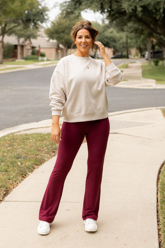 The Maeve Maroon Bootcut Leggings Maroon by Julia Rose | Fleurcouture