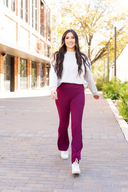 The Maeve Maroon Bootcut Leggings Maroon by Julia Rose | Fleurcouture