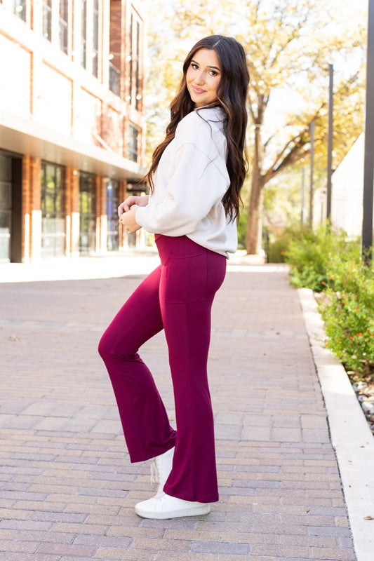 The Maeve Maroon Bootcut Leggings Maroon by Julia Rose | Fleurcouture