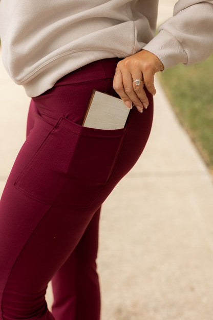 The Maeve Maroon Bootcut Leggings Maroon by Julia Rose | Fleurcouture