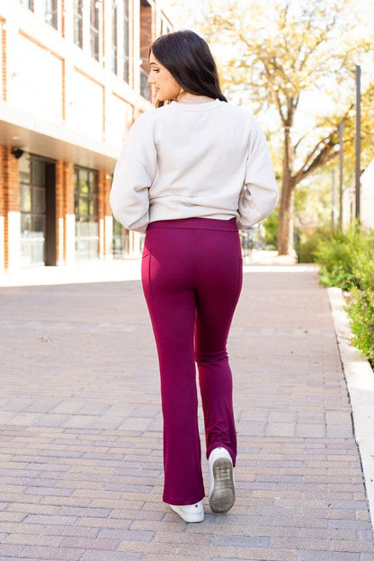 The Maeve Maroon Bootcut Leggings Maroon by Julia Rose | Fleurcouture