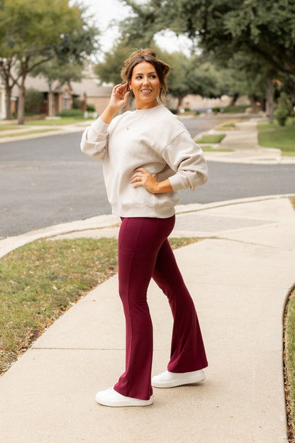 The Maeve Maroon Bootcut Leggings Maroon by Julia Rose | Fleurcouture