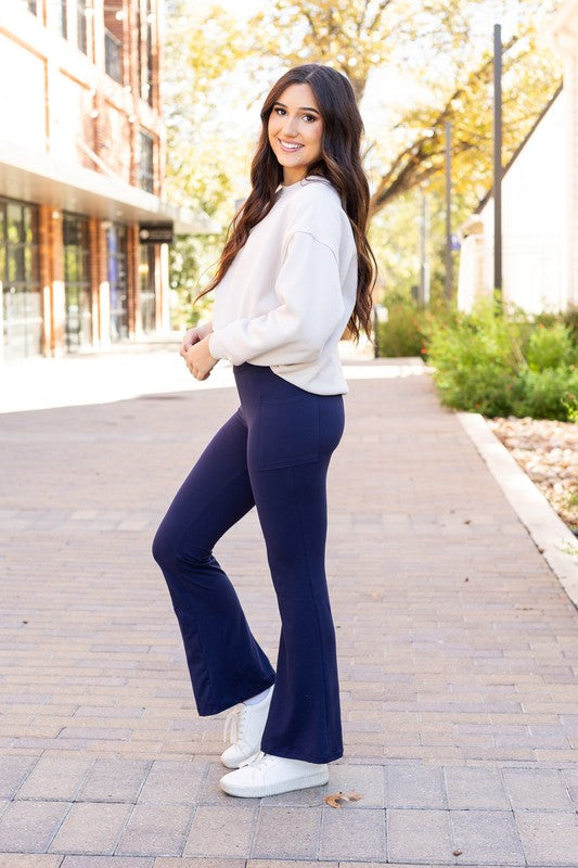 The Mila Navy Bootcut Leggings Navy by Julia Rose | Fleurcouture