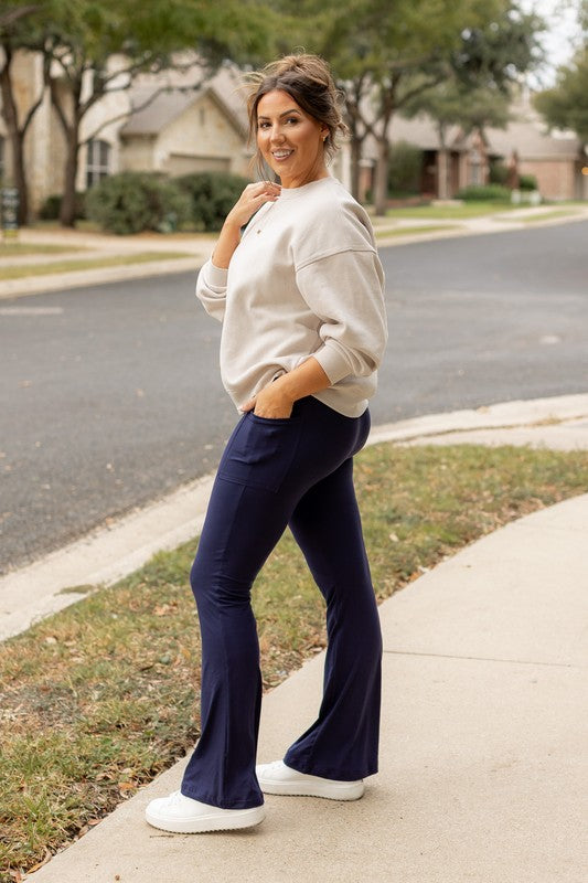 The Mila Navy Bootcut Leggings Navy by Julia Rose | Fleurcouture