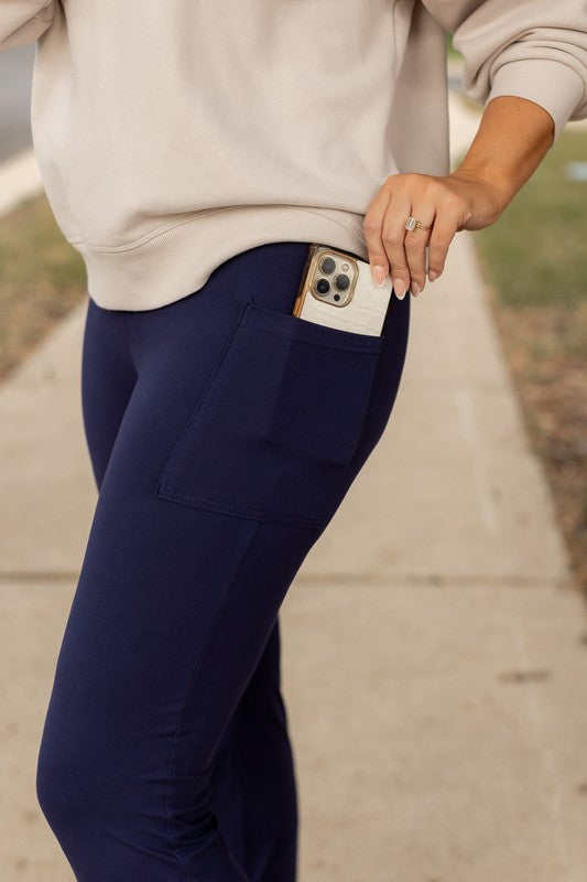 The Mila Navy Bootcut Leggings Navy by Julia Rose | Fleurcouture