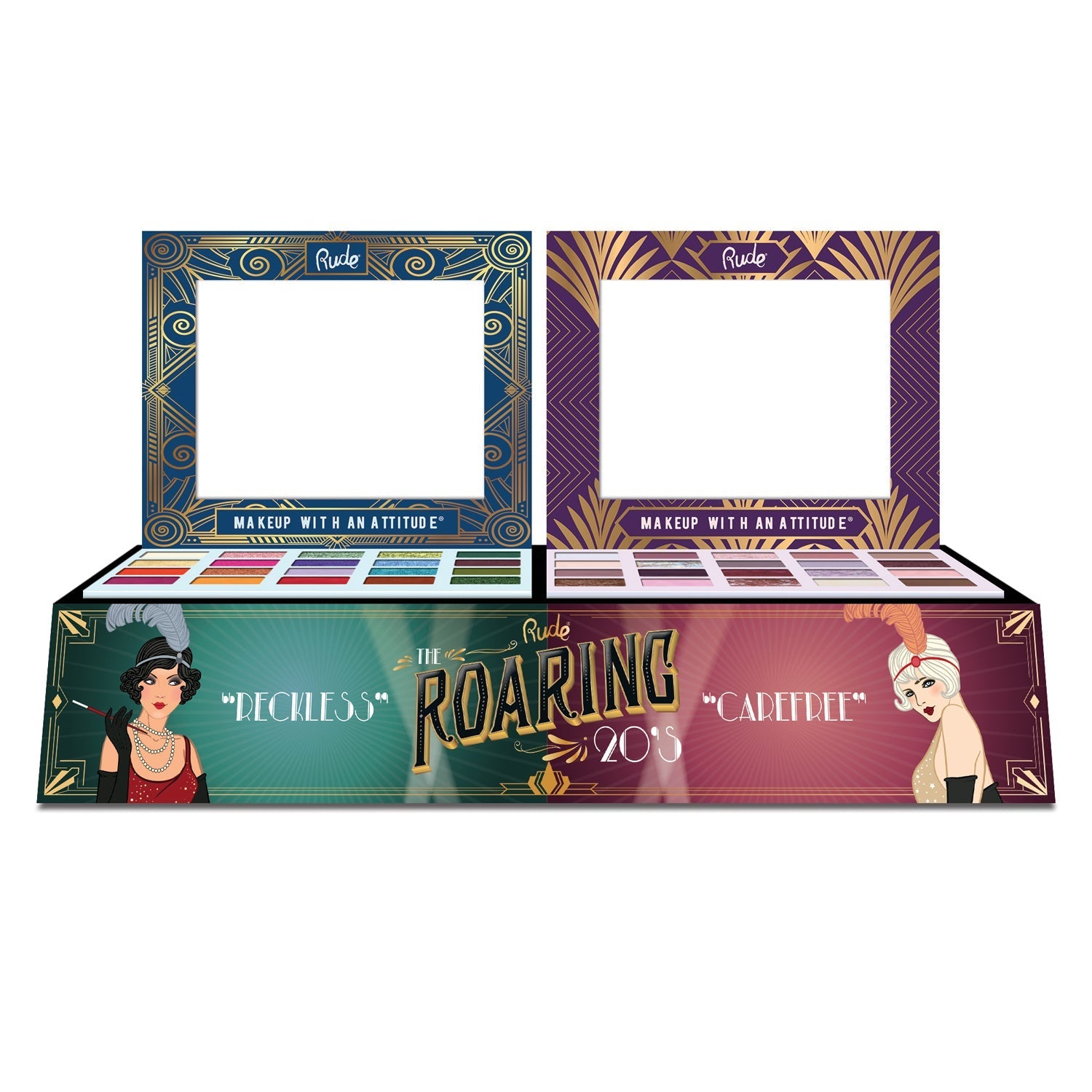 The Roaring 20's Eyeshadow Palette Display Set A, 24pcs Wholesale Set by Rude Cosmetics | Fleurcouture