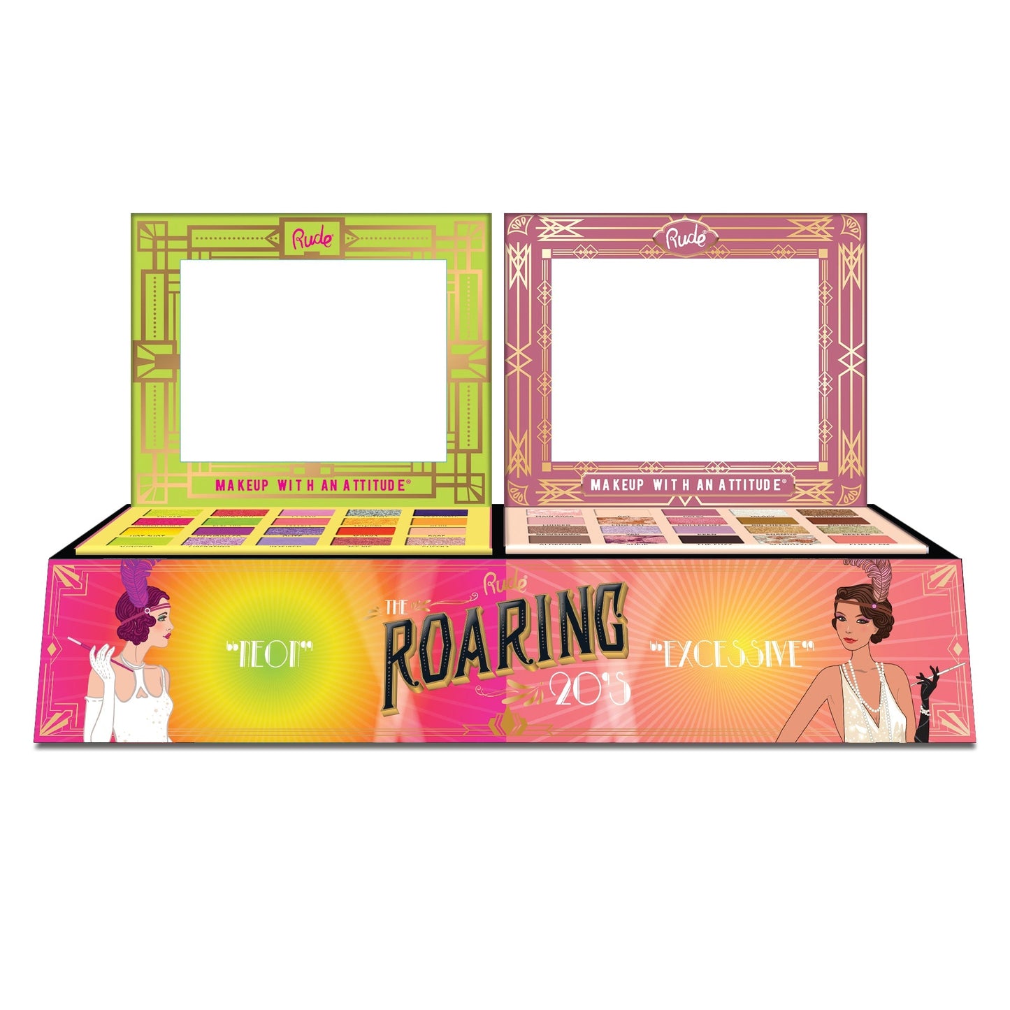 The Roaring 20's Eyeshadow Palette Display Set B, 24pcs Wholesale Set by Rude Cosmetics | Fleurcouture