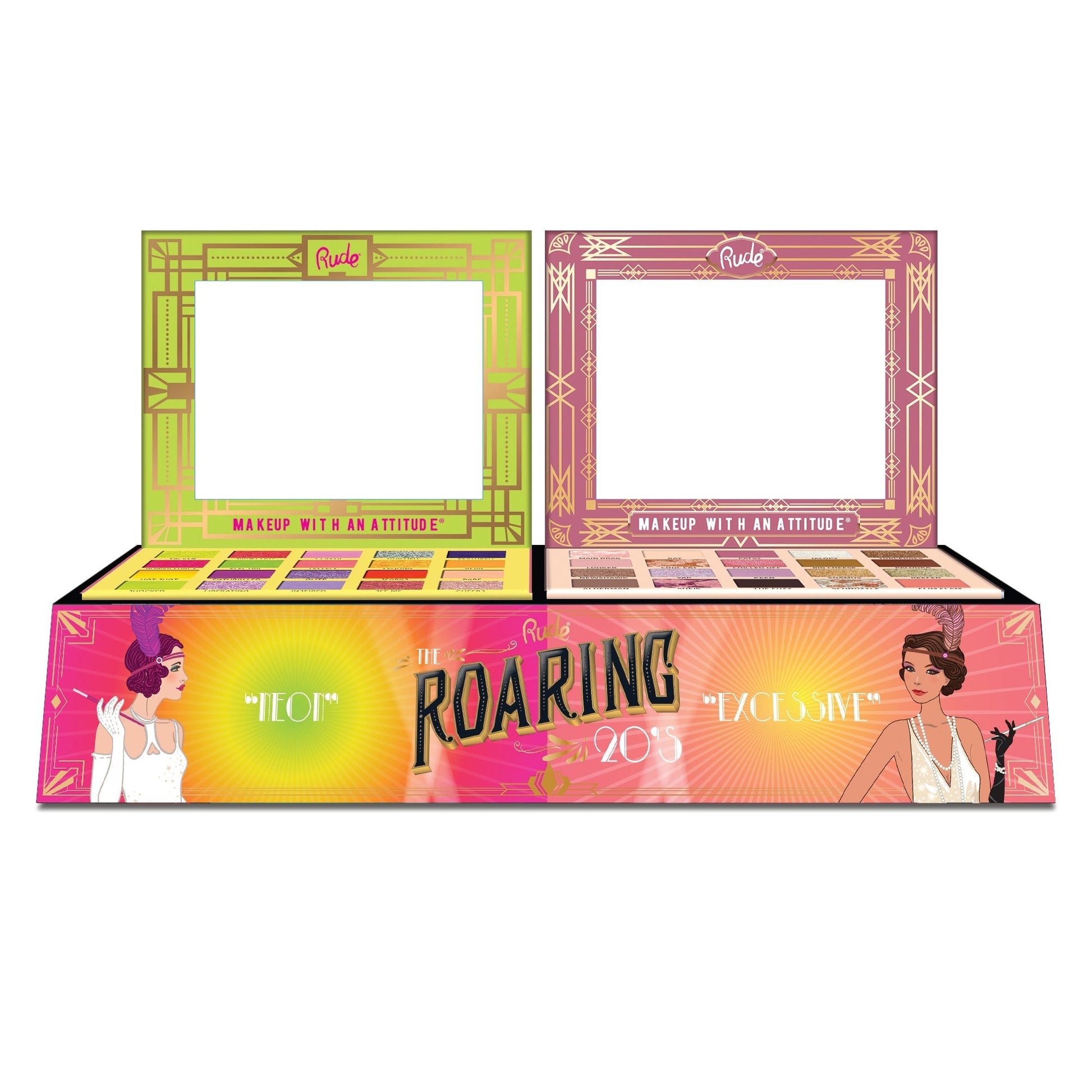 The Roaring 20's Eyeshadow Palette Display Set B, 24pcs Wholesale Set by Rude Cosmetics | Fleurcouture
