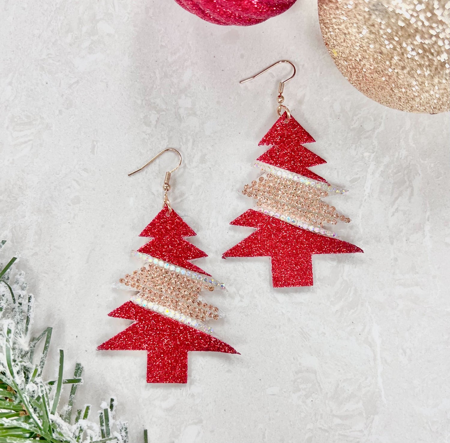 The Snow Is Coming Down Red Christmas Tree Red One Size Earrings by Southern Grace | Fleurcouture