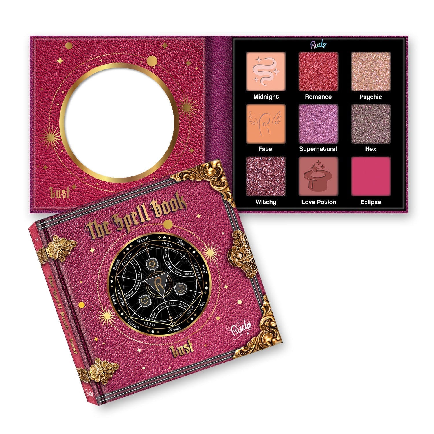 The Spell Book Eyeshadow Palette Display Set A, 24 pcs Wholesale Set by Rude Cosmetics | Fleurcouture