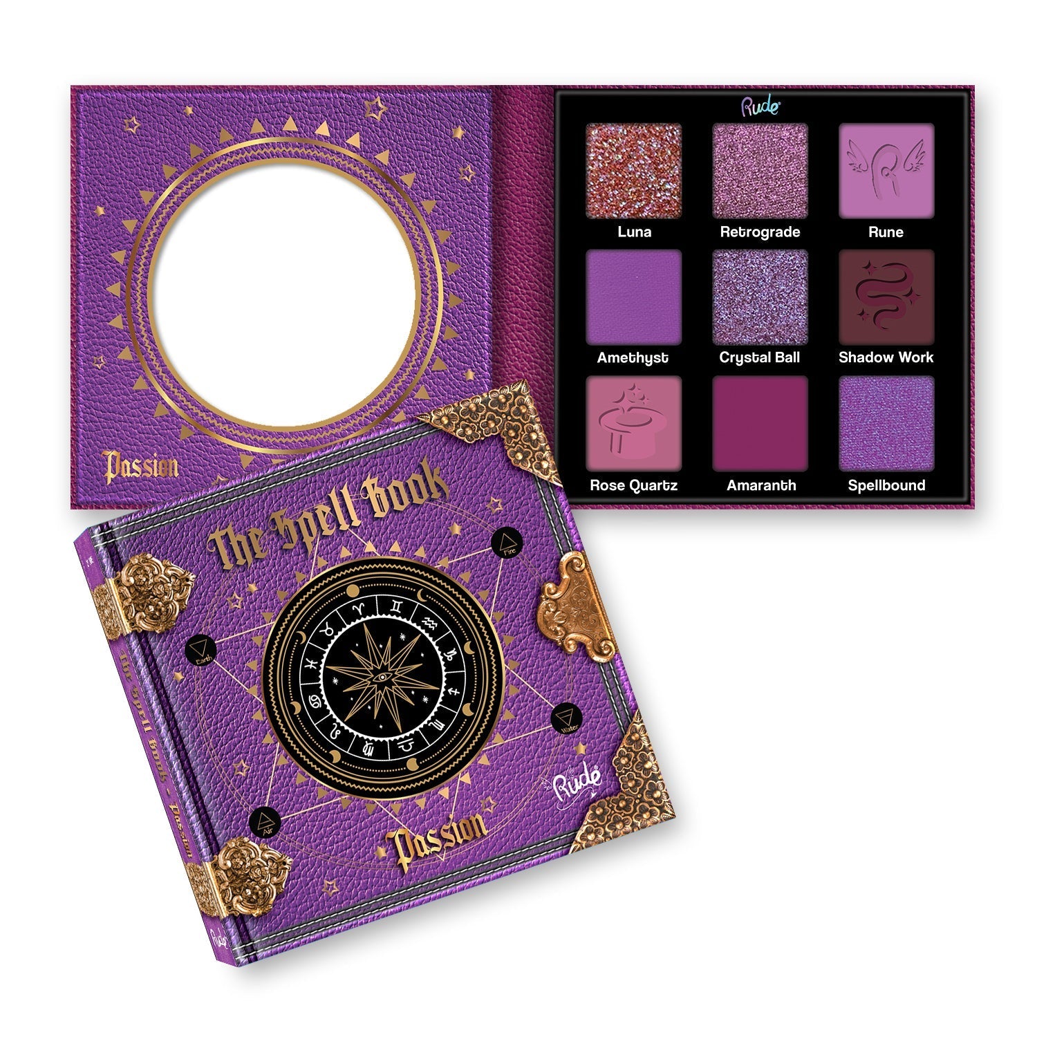 The Spell Book Eyeshadow Palette Display Set A, 24 pcs Wholesale Set by Rude Cosmetics | Fleurcouture