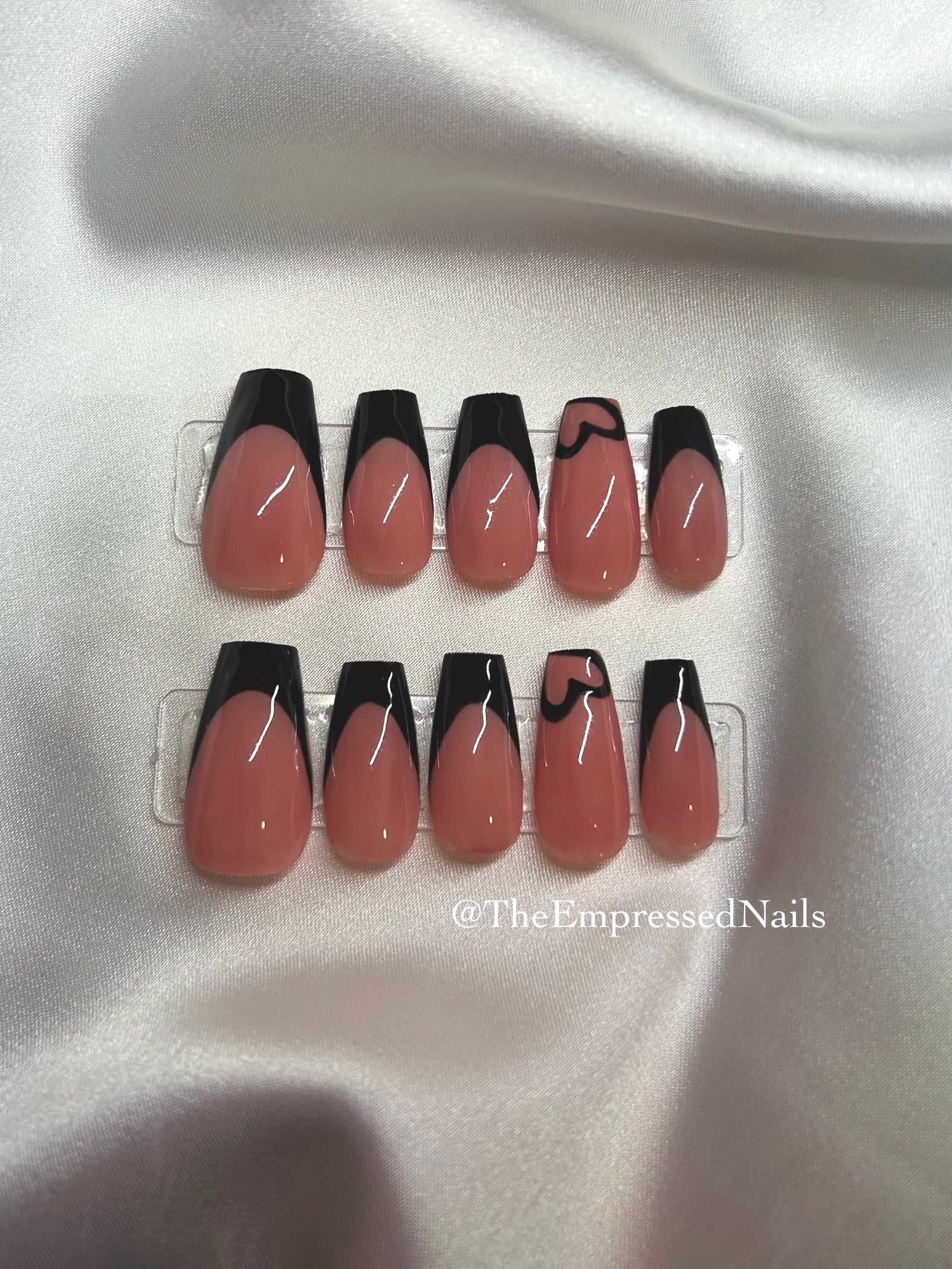 TheEmpressedNails Black French Tip and Heart nail by Fleurcouture | Fleurcouture