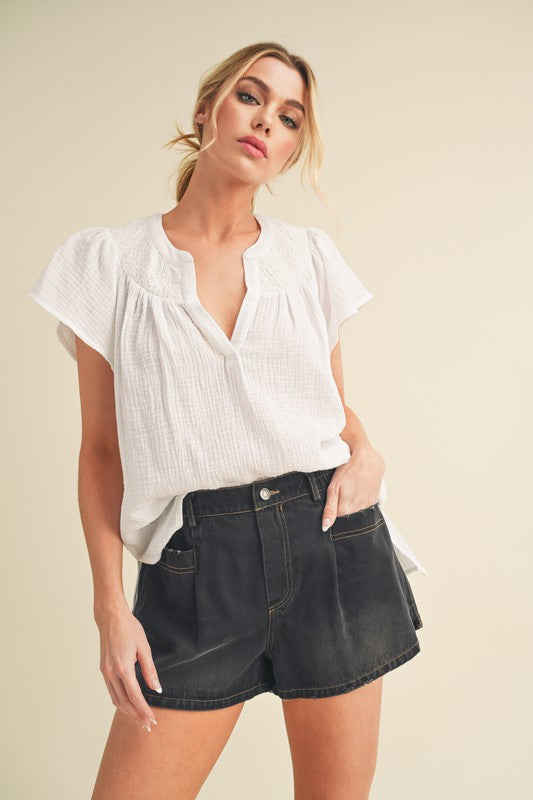 Thia Embroidered Short Sleeve Top S by Aemi + Co | Fleurcouture