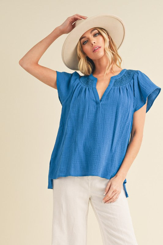 Thia Embroidered Short Sleeve Top S by Aemi + Co | Fleurcouture