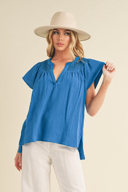 Thia Embroidered Short Sleeve Top S by Aemi + Co | Fleurcouture