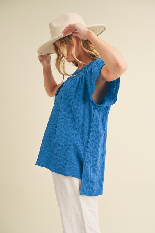 Thia Embroidered Short Sleeve Top S by Aemi + Co | Fleurcouture
