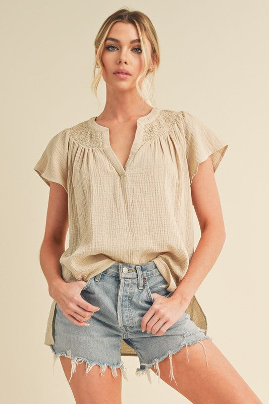 Thia Embroidered Short Sleeve Top S by Aemi + Co | Fleurcouture