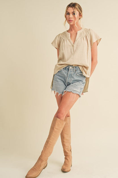 Thia Embroidered Short Sleeve Top S by Aemi + Co | Fleurcouture