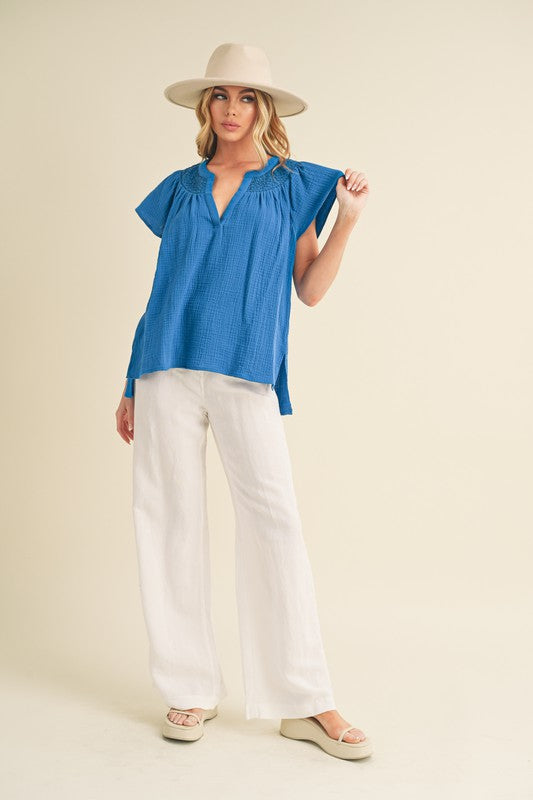 Thia Embroidered Short Sleeve Top S by Aemi + Co | Fleurcouture