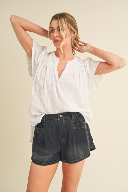 Thia Embroidered Short Sleeve Top WHITE S by Aemi + Co | Fleurcouture