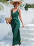 Tie Belt Spaghetti Strap Slit Jumpsuit Forest S Jumpsuits by Trendsi | Fleurcouture