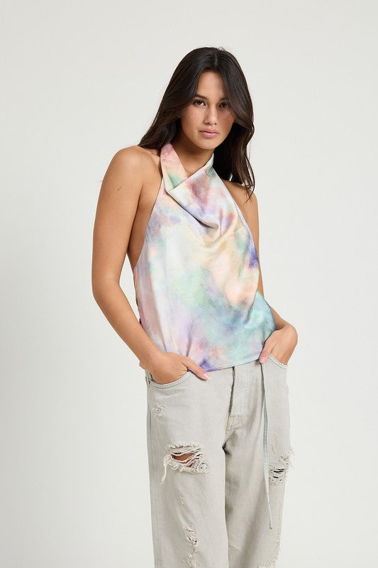 TIE DYE COWL NECK TOP MULTI PEACH by Emory Park | Fleurcouture