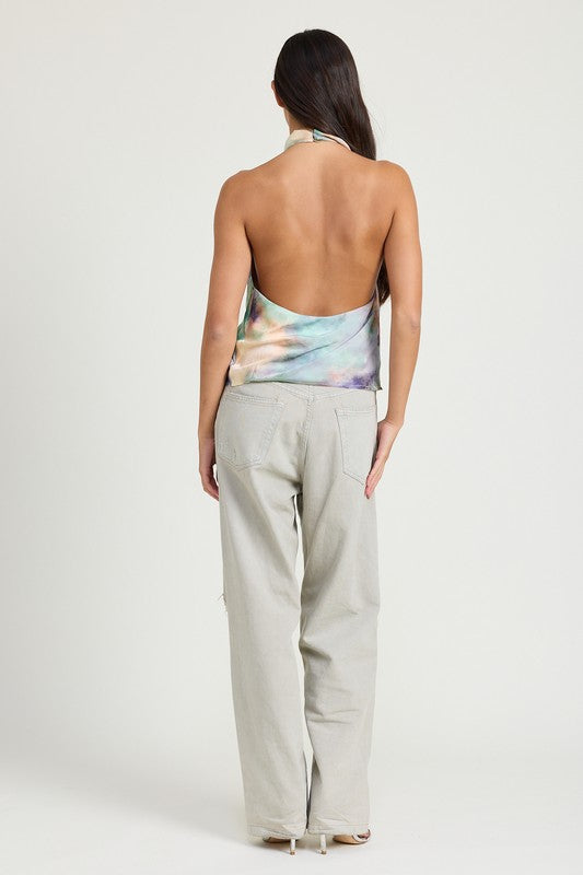 TIE DYE COWL NECK TOP MULTI PEACH by Emory Park | Fleurcouture