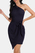 Tie Front One-Shoulder Sleeveless Dress Dark Navy S by Trendsi | Fleurcouture