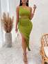 Tie Waist Asymmetrical Midi Dress Lime S by Trendsi | Fleurcouture