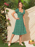 Tied Floral Short Sleeve Midi Dress Dark Green XS Women&