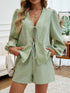 Tied Long Sleeve Top and Shorts Set Sage S Women&