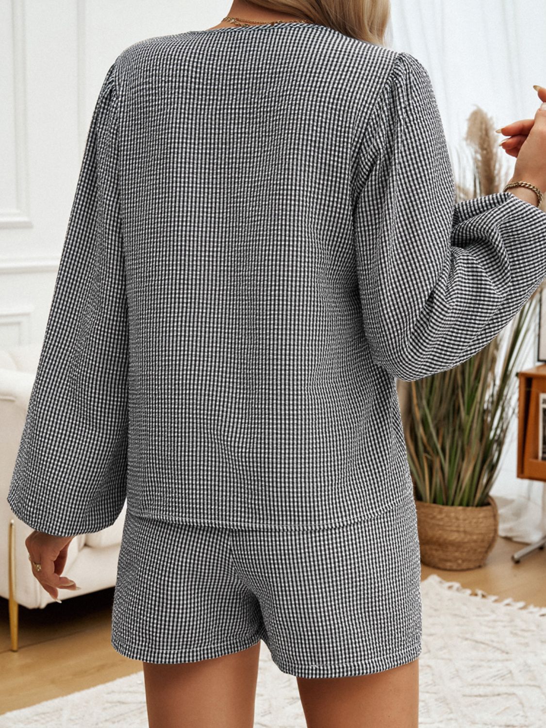 Tied Long Sleeve Top and Shorts Set Women&