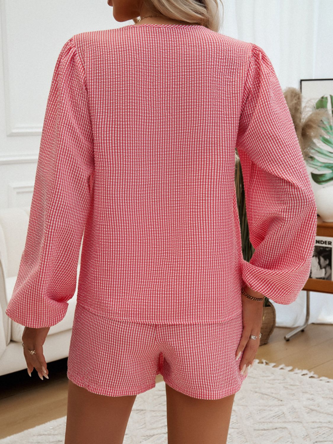 Tied Long Sleeve Top and Shorts Set Women&