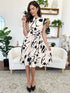 Tied Pleated Printed Cap Sleeve Dress Ivory S Women&