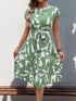 Tied Pleated Printed Cap Sleeve Dress Light Green S Women&