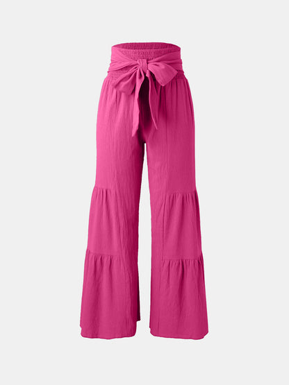 Tied Ruched Wide Leg Pants Deep Rose S Women&