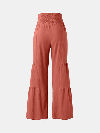 Tied Ruched Wide Leg Pants Orange-Red S Women&