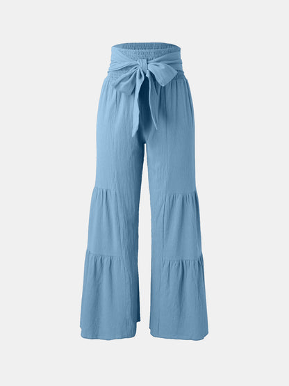 Tied Ruched Wide Leg Pants Sky Blue S Women&