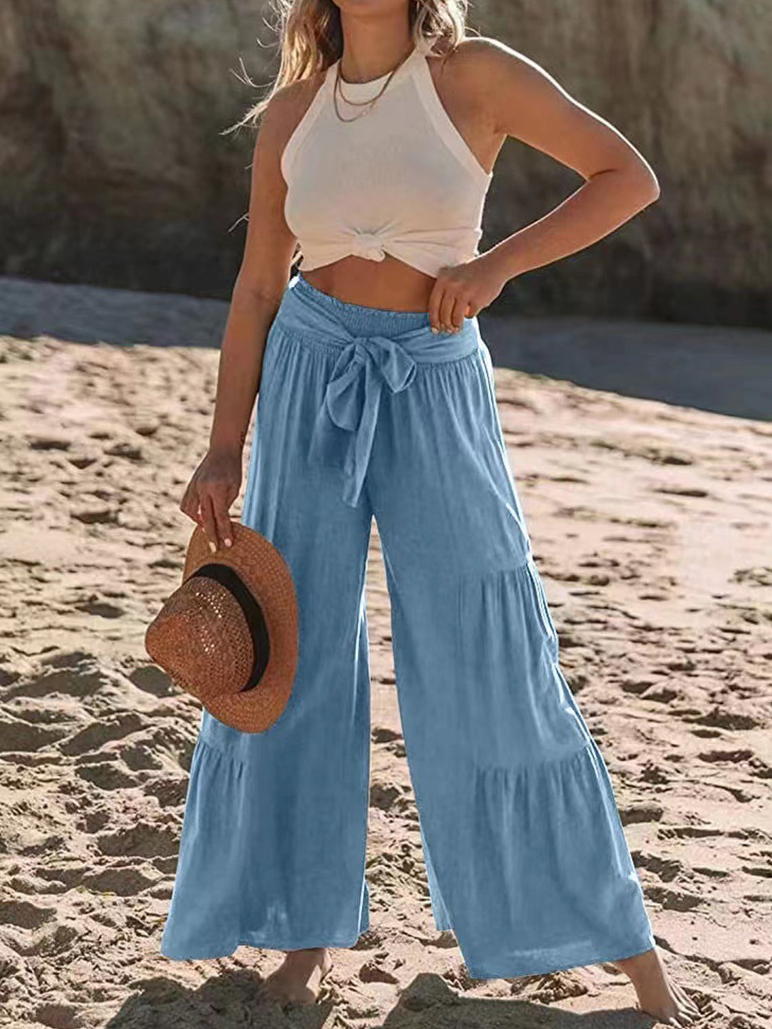 Tied Ruched Wide Leg Pants Women&