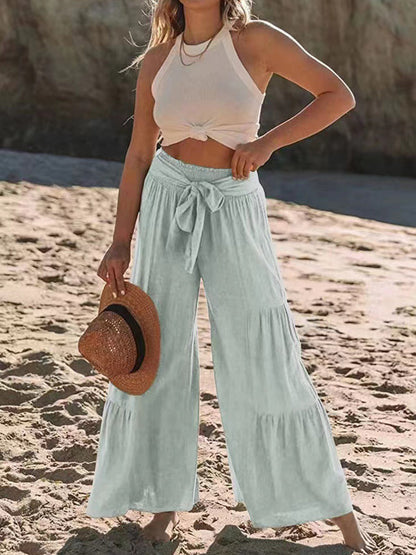 Tied Ruched Wide Leg Pants Women&