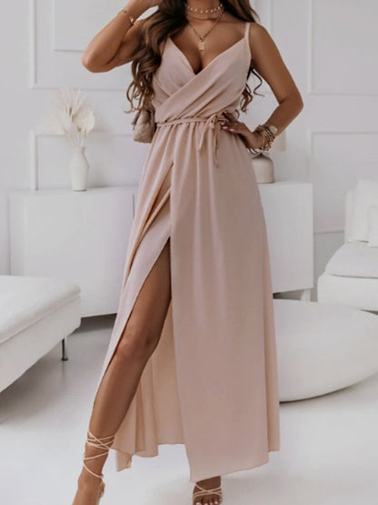 Tied Surplice Sleeveless Midi Cami Dress Pale Blush S Women&