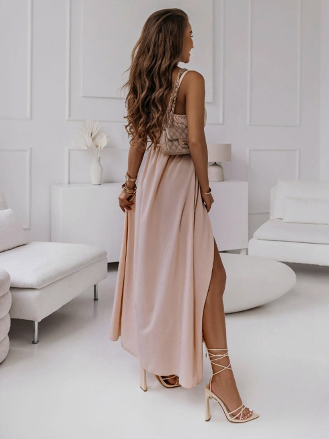 Tied Surplice Sleeveless Midi Cami Dress Pale Blush Women&