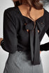 Tied V-Neck Long Sleeve Blouse Black S Women&