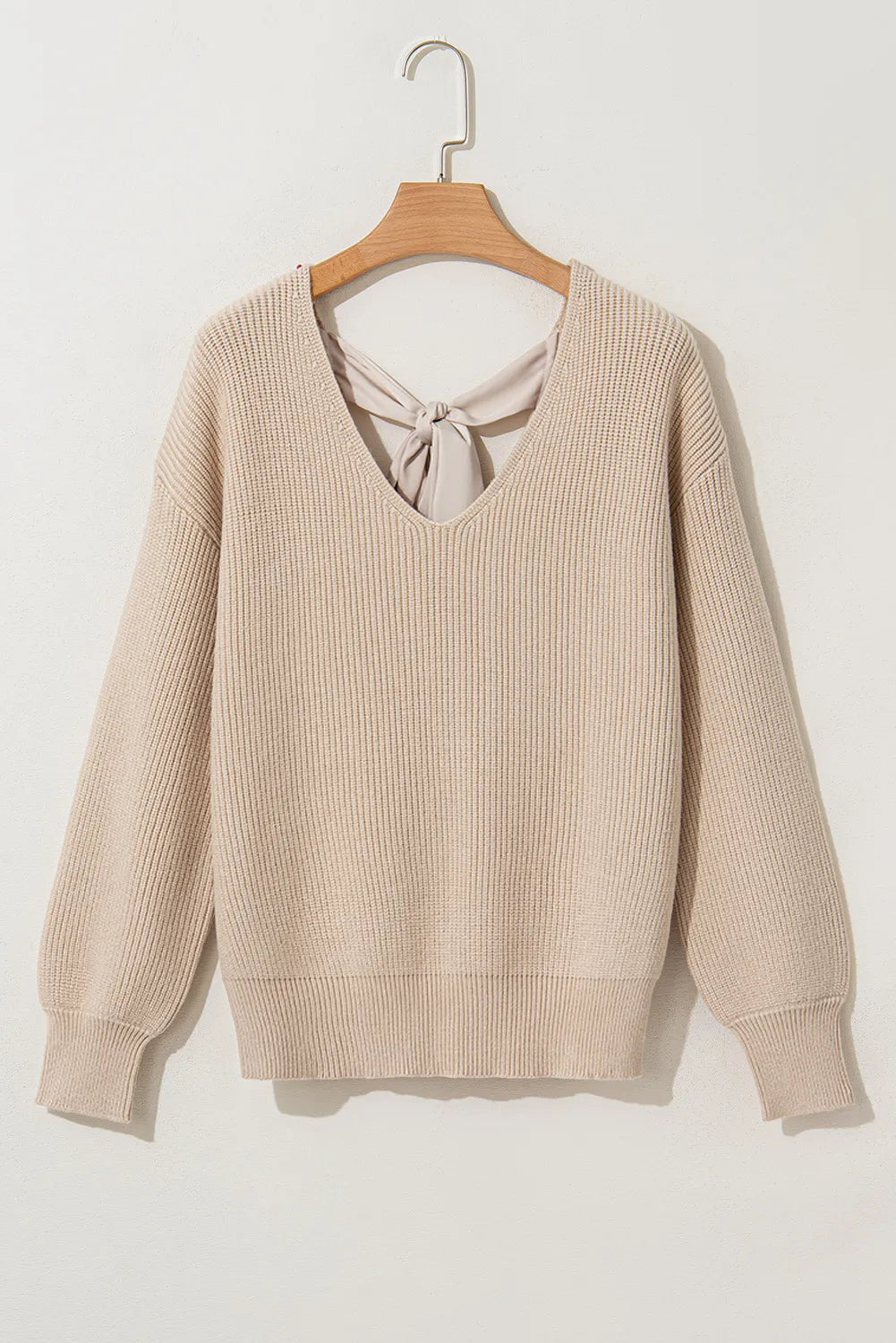 Tied V-Neck Long Sleeve Sweater Women&