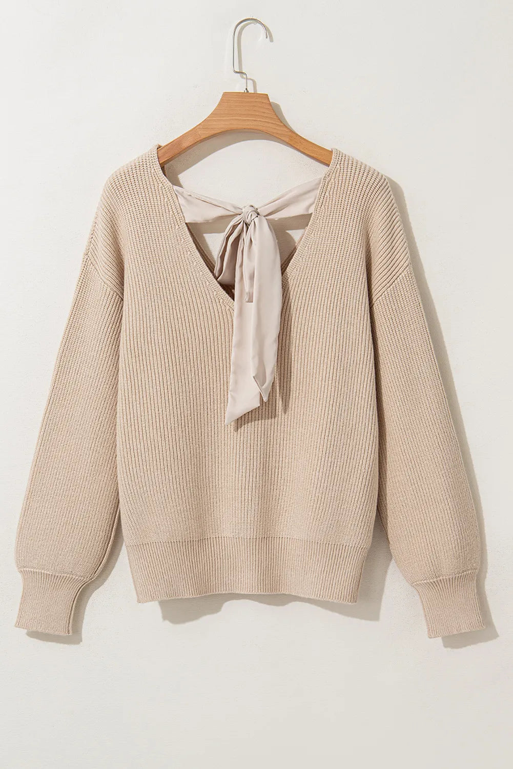 Tied V-Neck Long Sleeve Sweater Women&