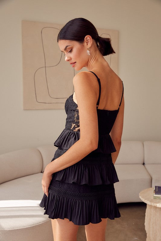 Tiered Lace Knitted Dress BLACK L by Do + Be Collection | Fleurcouture