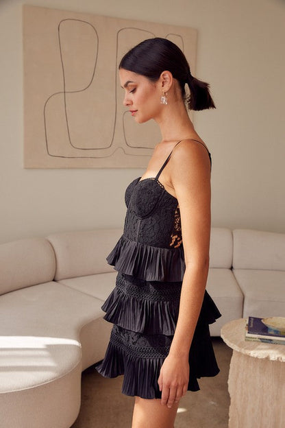 Tiered Lace Knitted Dress BLACK L by Do + Be Collection | Fleurcouture